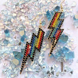Rainbow Rhinestone Lighting Bolt Drop Earrings